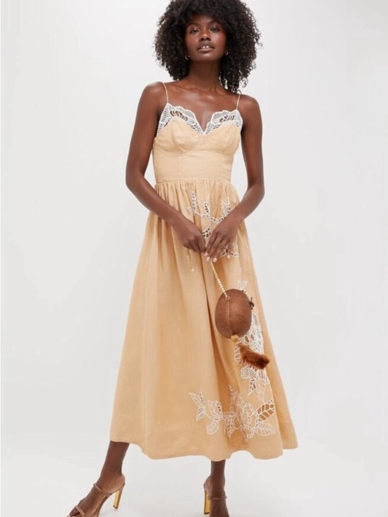 Caroline Constas Dresses & Skirts - NWT Caroline Constas Yellow Floral Crochet Linen Blend Dress Size Medium